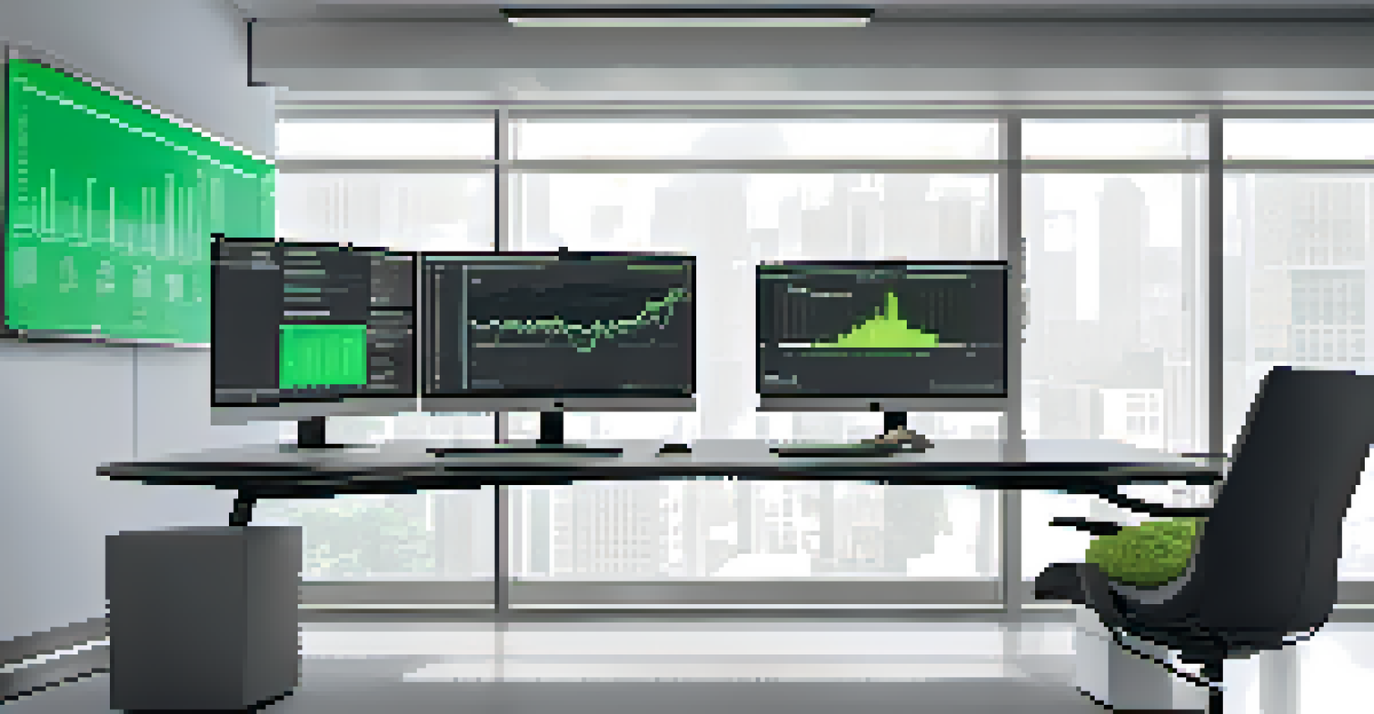 An IT professional analyzing data on dual monitors in a modern office environment, with graphs displayed on the screens.