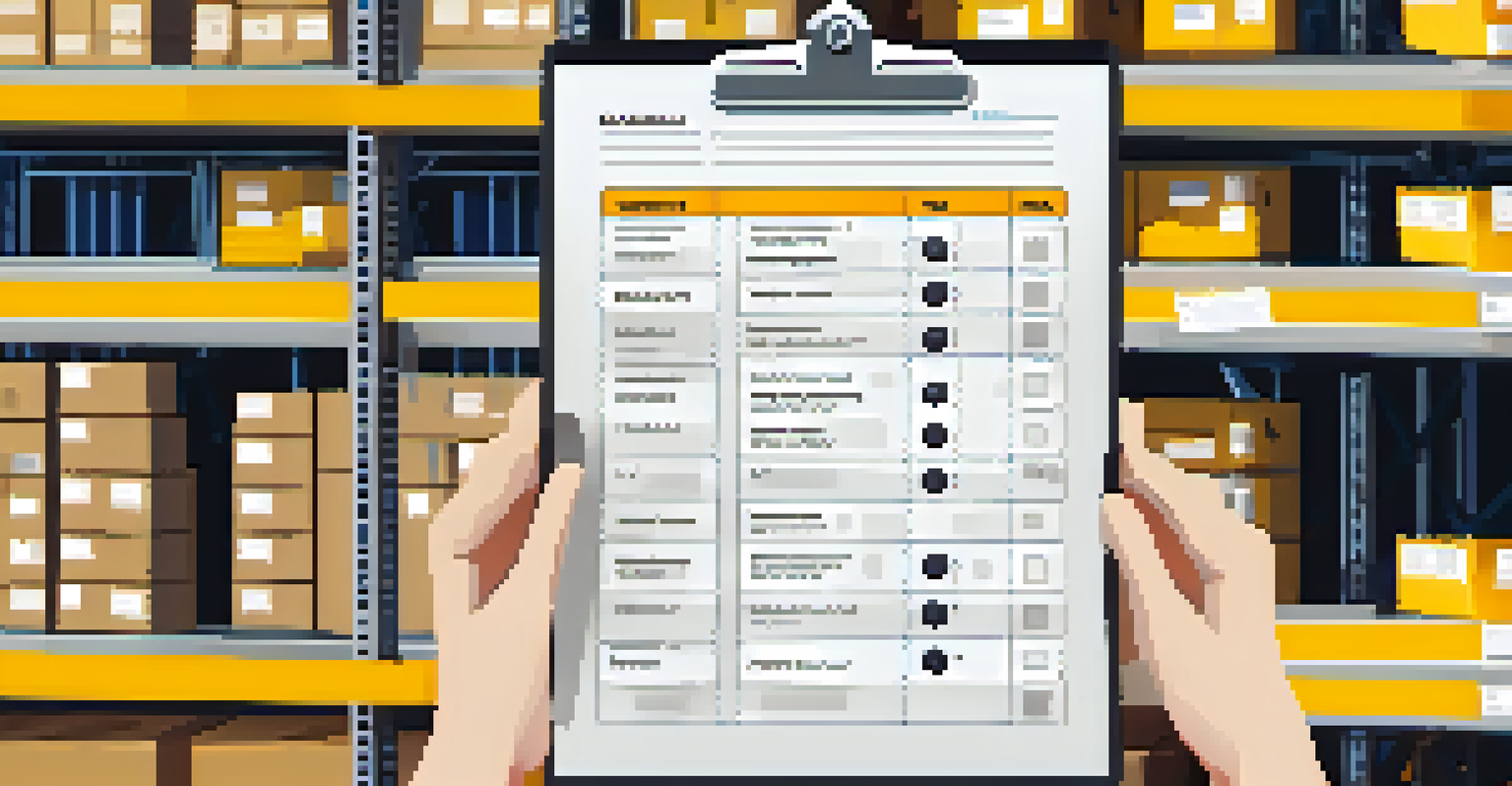 A close-up of a safety audit checklist on a clipboard in a warehouse.