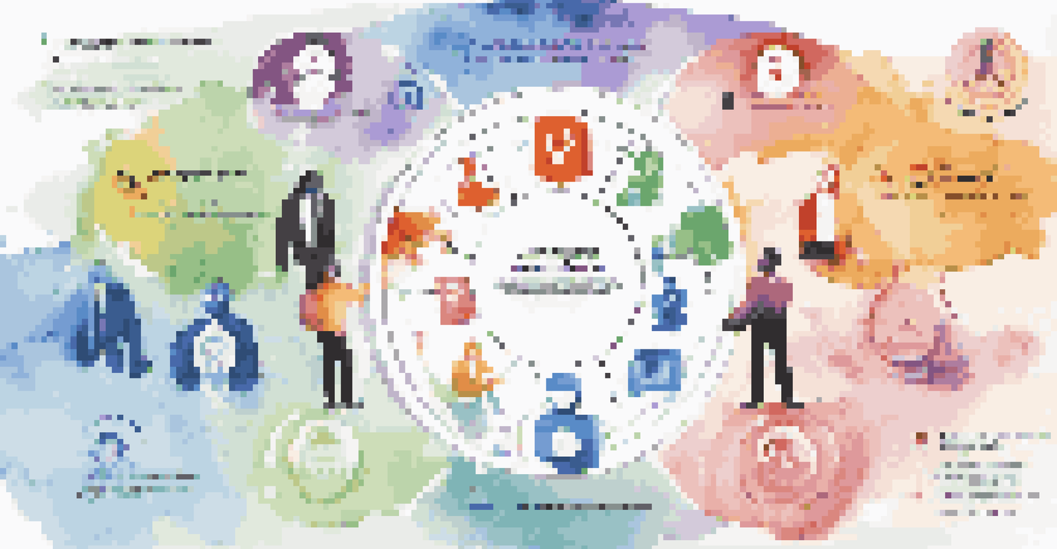 An infographic showing key elements of remote leadership with icons for communication, trust, technology, and mental health surrounding a central leader figure.