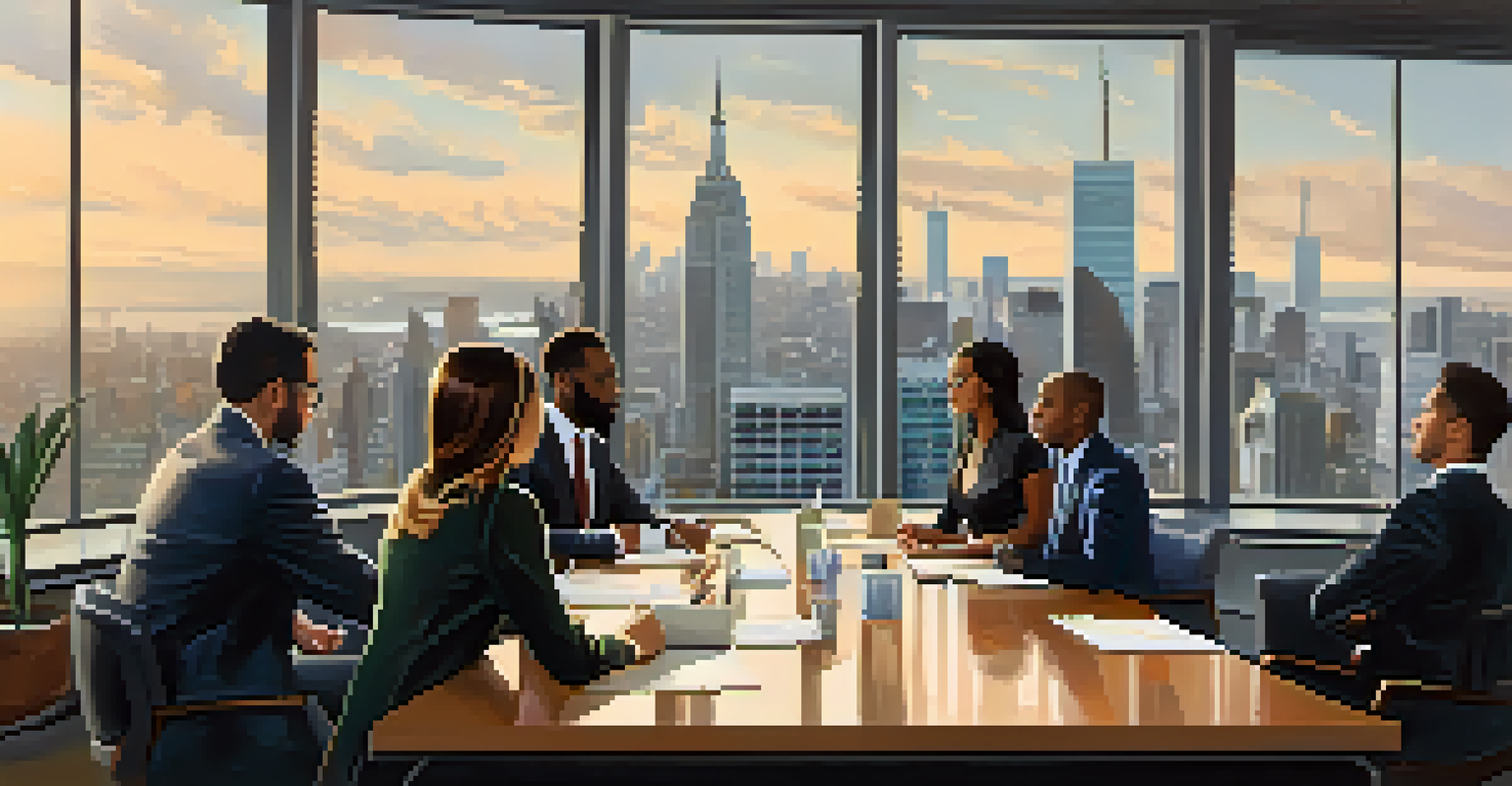 A mentor leading a group of young professionals in a modern office, discussing and illustrating key points on a whiteboard.