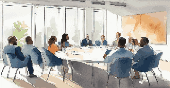 A diverse group of job seekers engaged in a focus group discussion in a modern conference room filled with natural light.