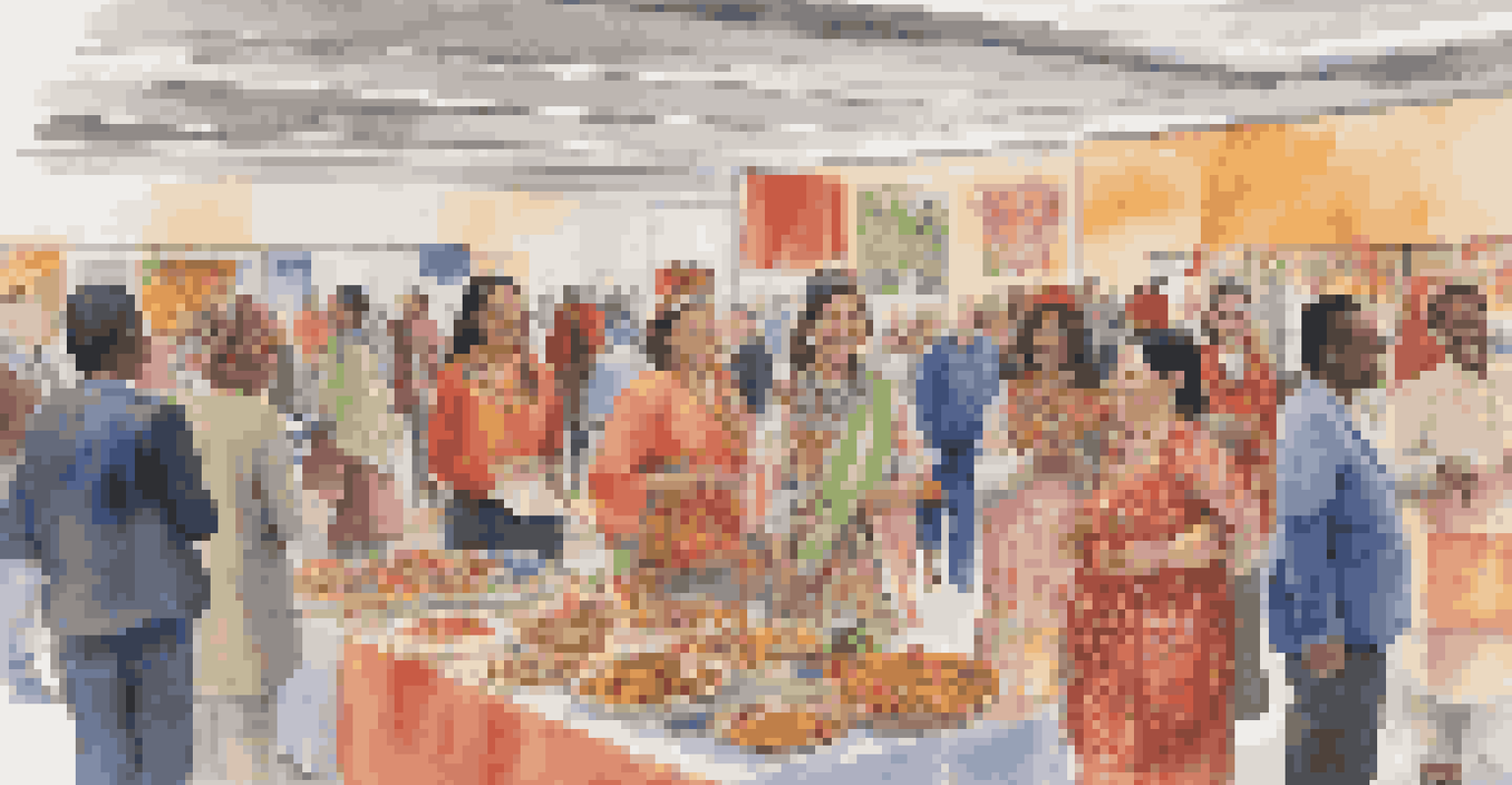 Employees participating in a cultural awareness event with food, artifacts, and traditional clothing.