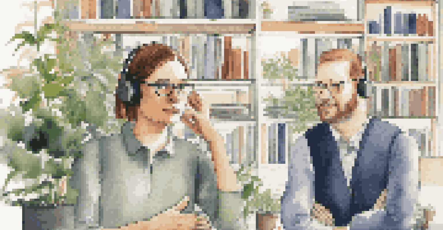 Two colleagues engaged in a one-on-one discussion, showcasing active listening and focused expressions.