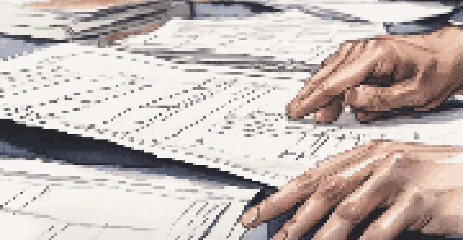 A close-up of a manager's hand on feedback forms during a performance review, emphasizing empathy and support.
