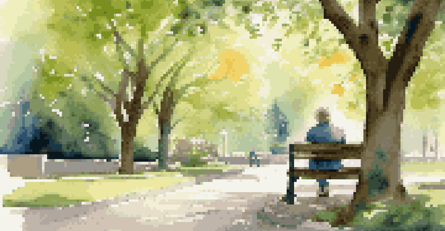 A person sits on a park bench, writing in a journal and reflecting on career goals, surrounded by nature and soft sunlight.