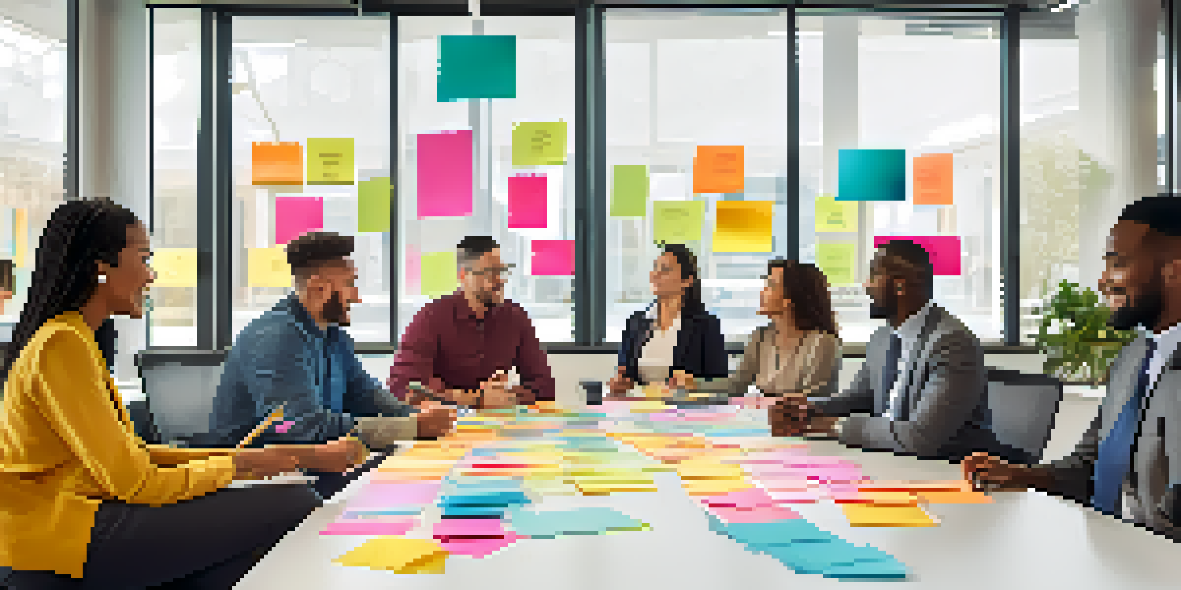 A diverse group of employees collaborating around a conference table in a bright, modern meeting room.