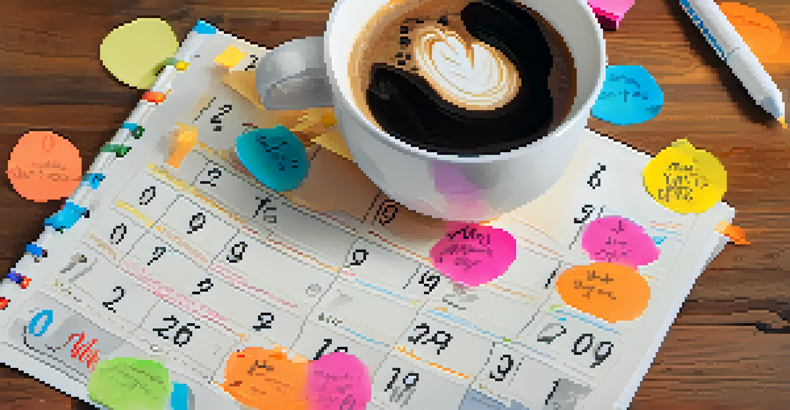 A close-up of a calendar filled with deadlines and goals, with colorful markers and a warm atmosphere.
