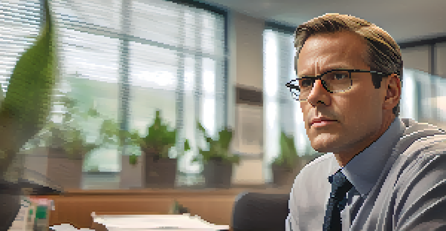 A leader showing empathy while listening to a team member at a desk in a warm office environment.