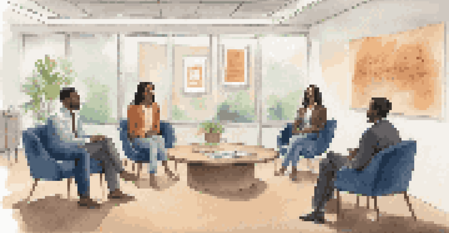 A welcoming interview room with interviewers and a relaxed candidate, emphasizing diversity and comfort.