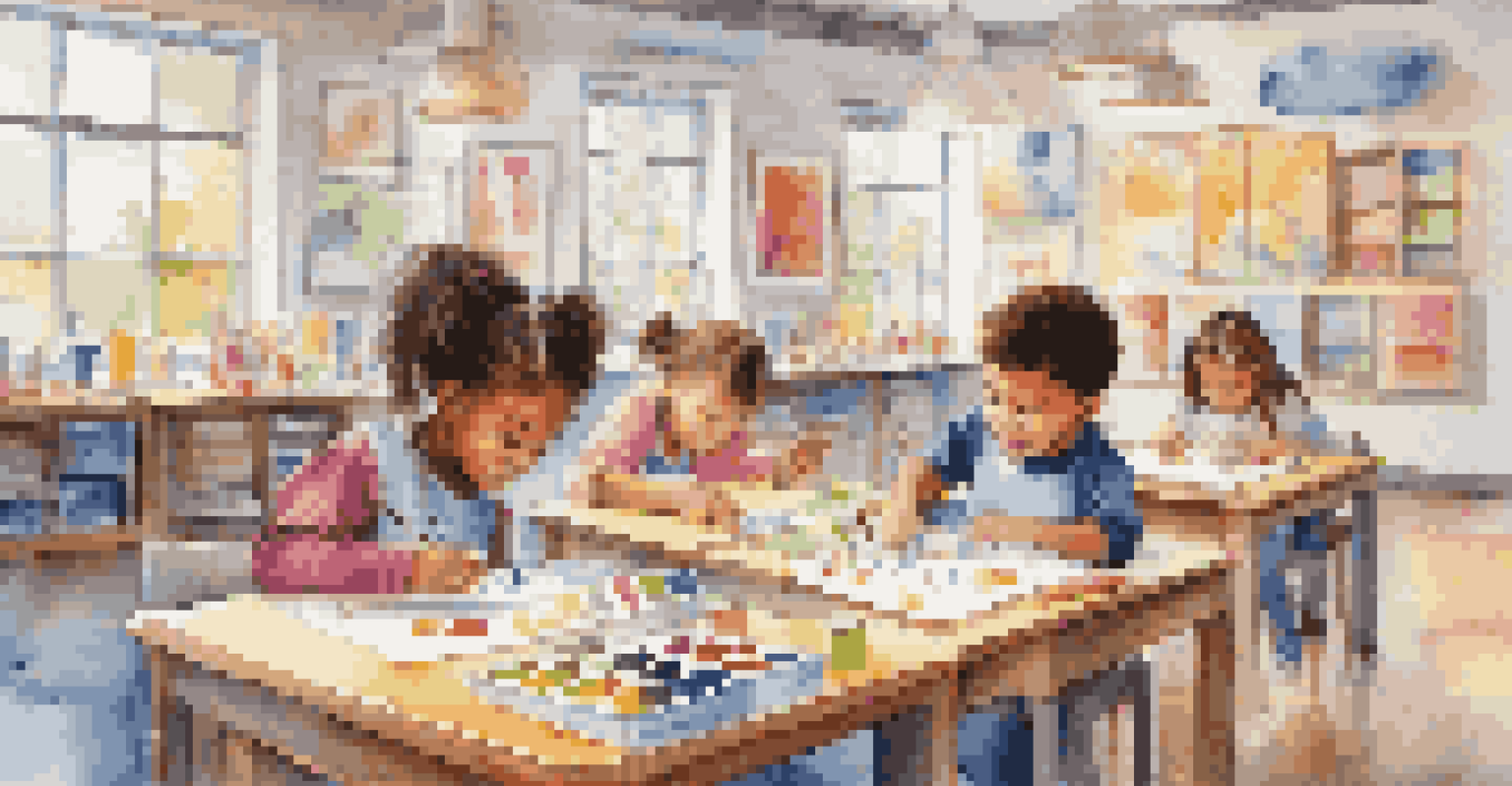 Children collaborating on a creative project in a bright and colorful educational environment.