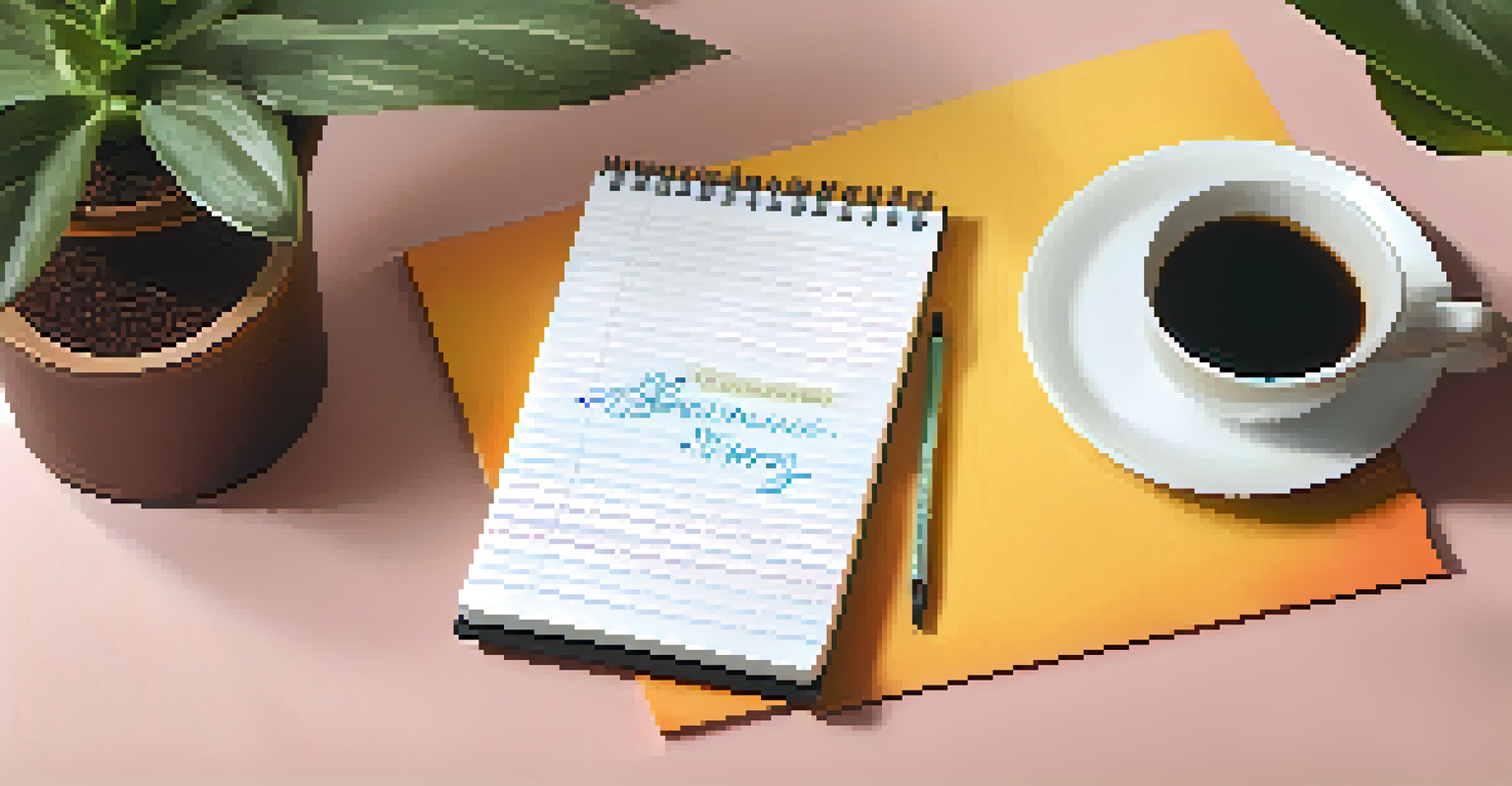A notepad with colorful positive affirmations, set against a cozy background.