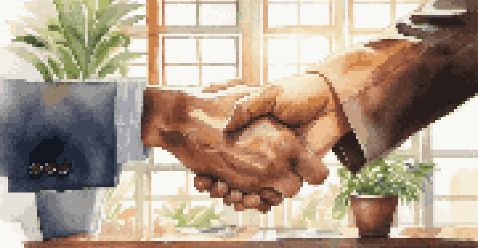 A close-up of two hands shaking, symbolizing a new professional connection in an office setting.