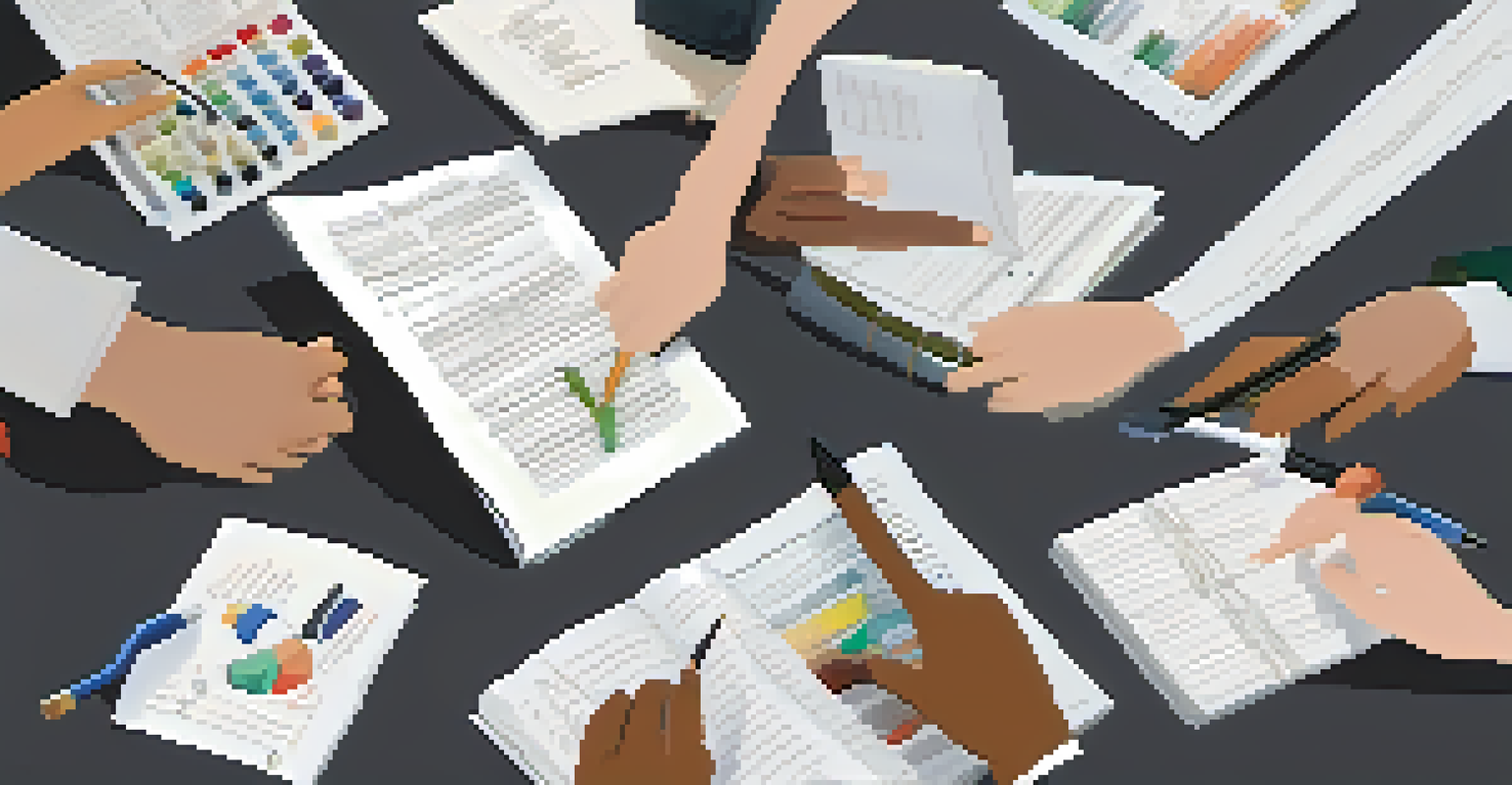 Diverse hands holding assessment tools like questionnaires and laptops, representing collaboration and inclusivity in career assessment.