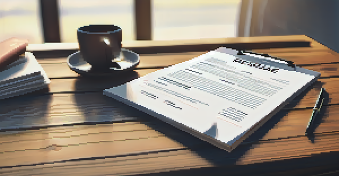 A close-up view of a professional resume on a wooden desk, with highlighted action verbs, a laptop, and a pen in the background.