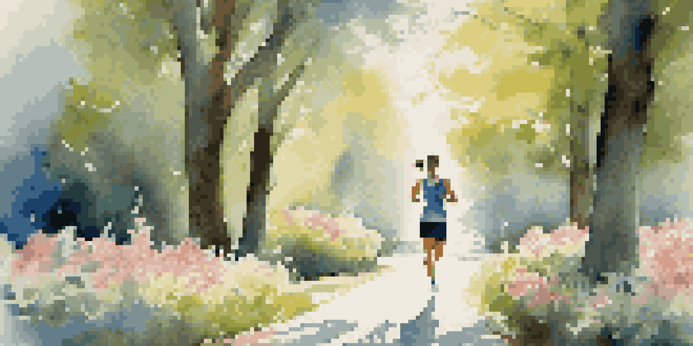 A professional jogging in a peaceful park during morning, surrounded by nature and sunlight.