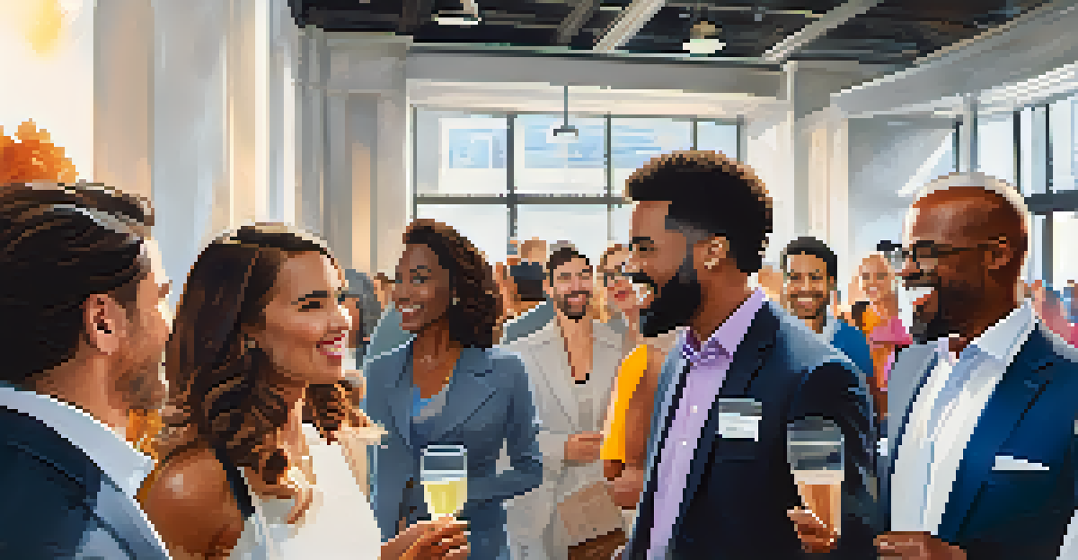 A diverse group of professionals networking in a modern venue, showcasing their unique styles and engaging in conversation.