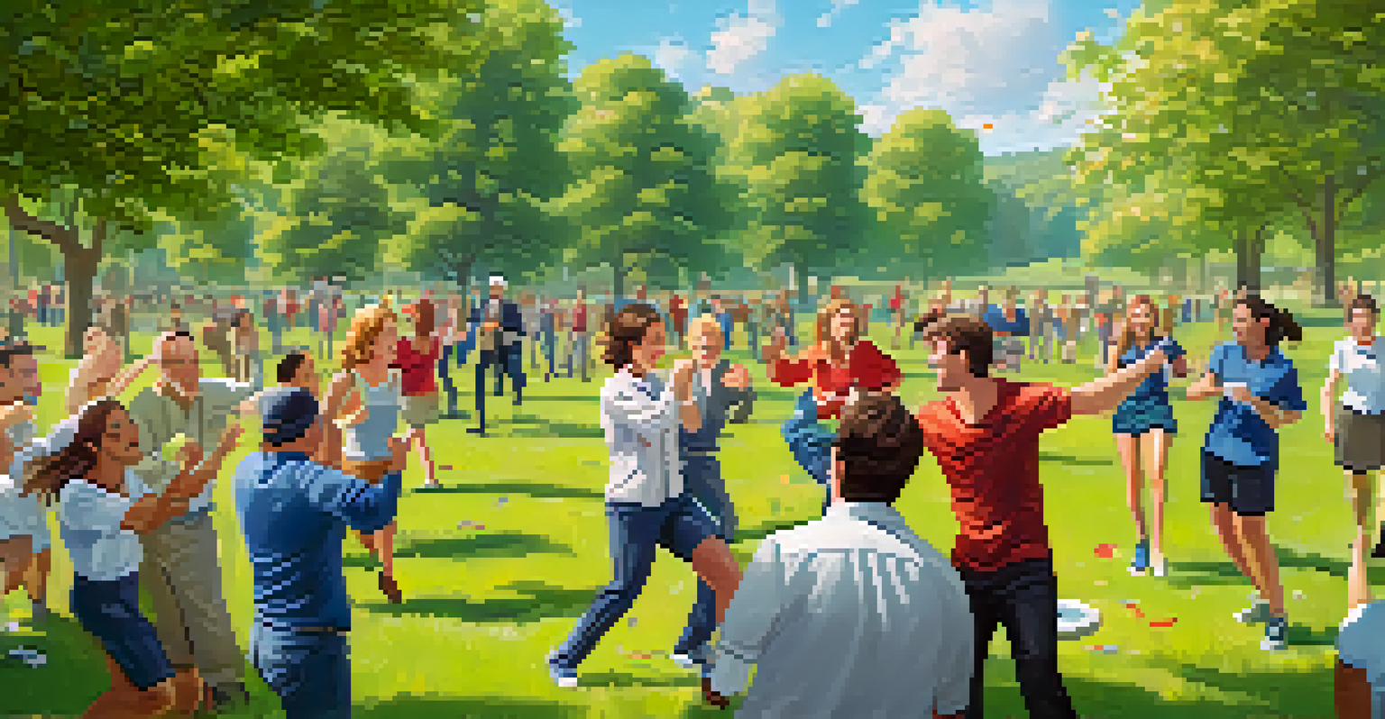 Employees engaged in a team-building outdoor activity, enjoying a sunny day in a park.