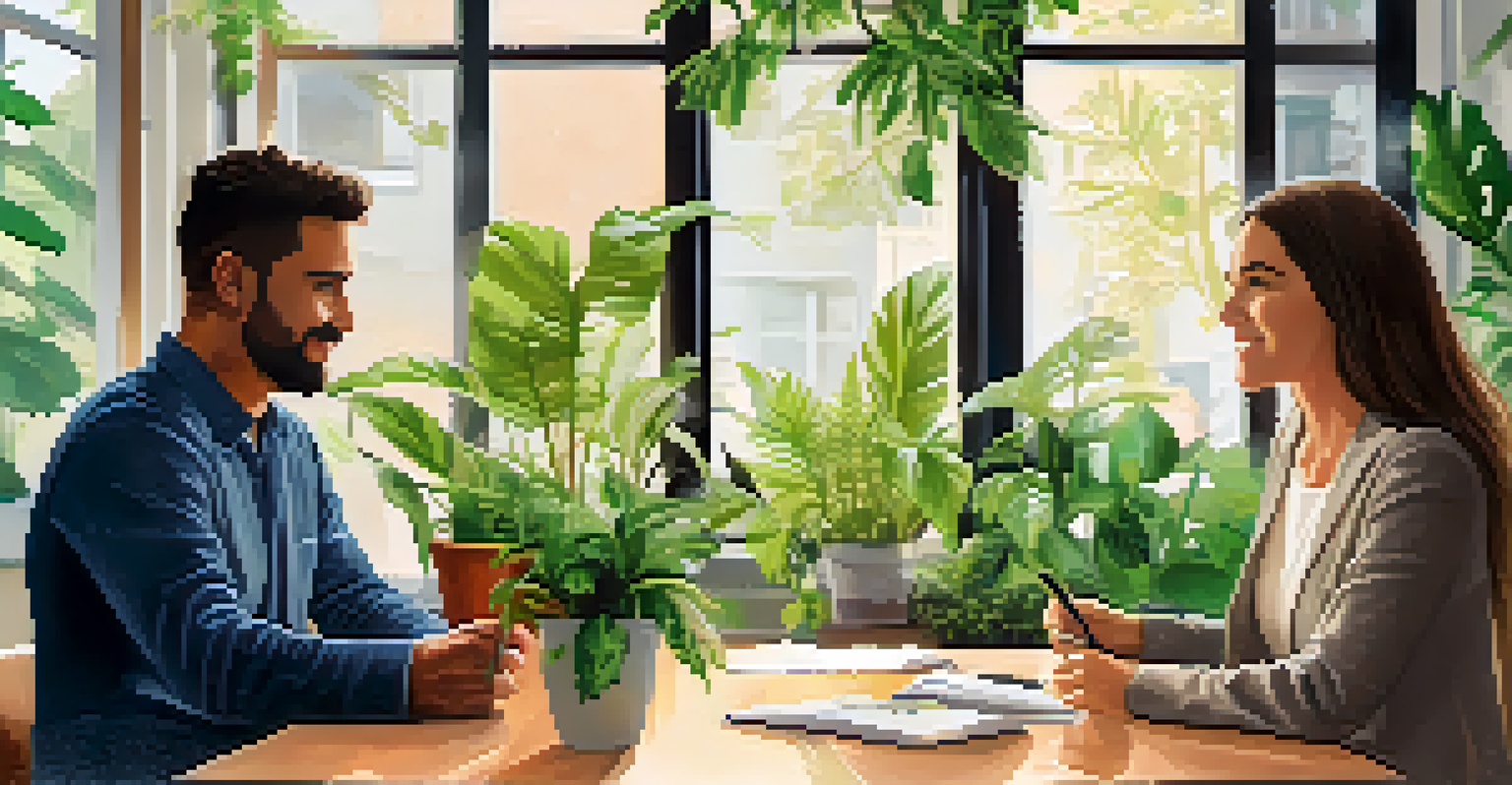 A career counselor and a client discussing assessment results in a bright, plant-filled room.