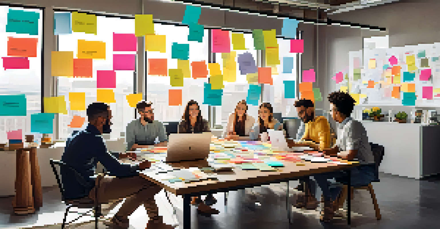 A diverse marketing team brainstorming ideas in a bright and modern workspace.