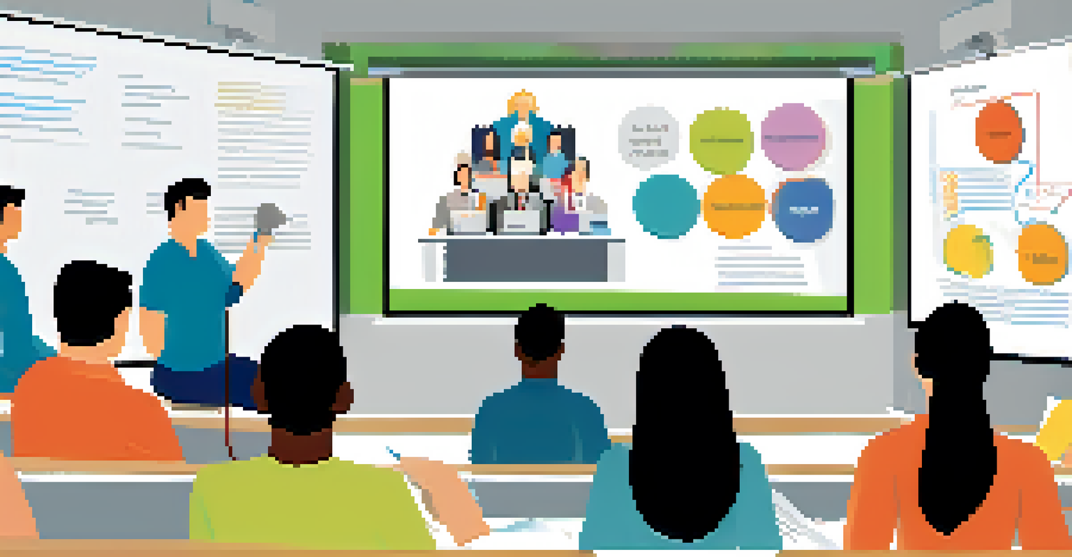 A training session with a speaker engaging an audience about ethical practices, with a projector displaying relevant content.