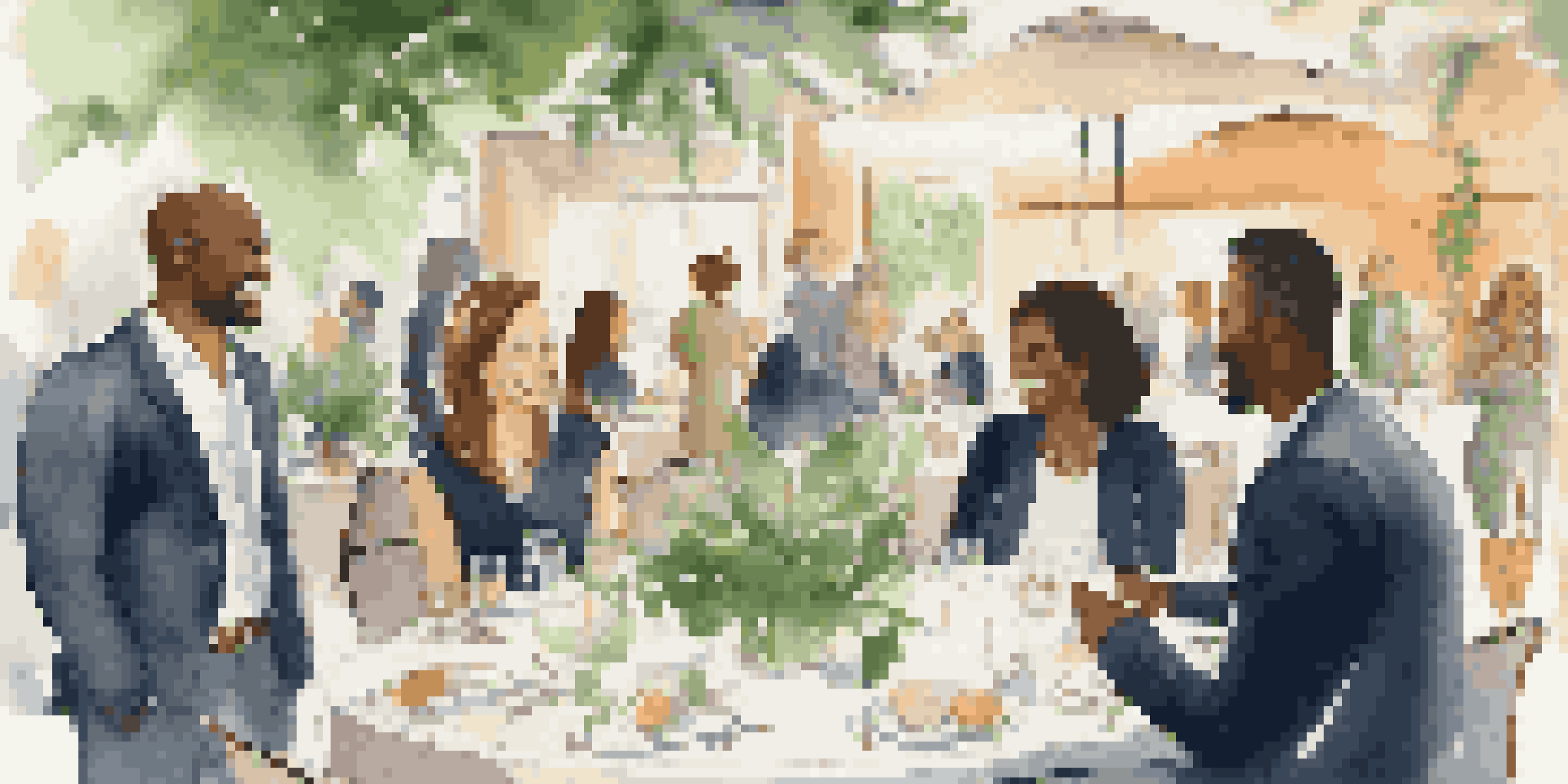 A diverse group of professionals networking at a warm and inviting event, engaging in conversation and exchanging business cards.