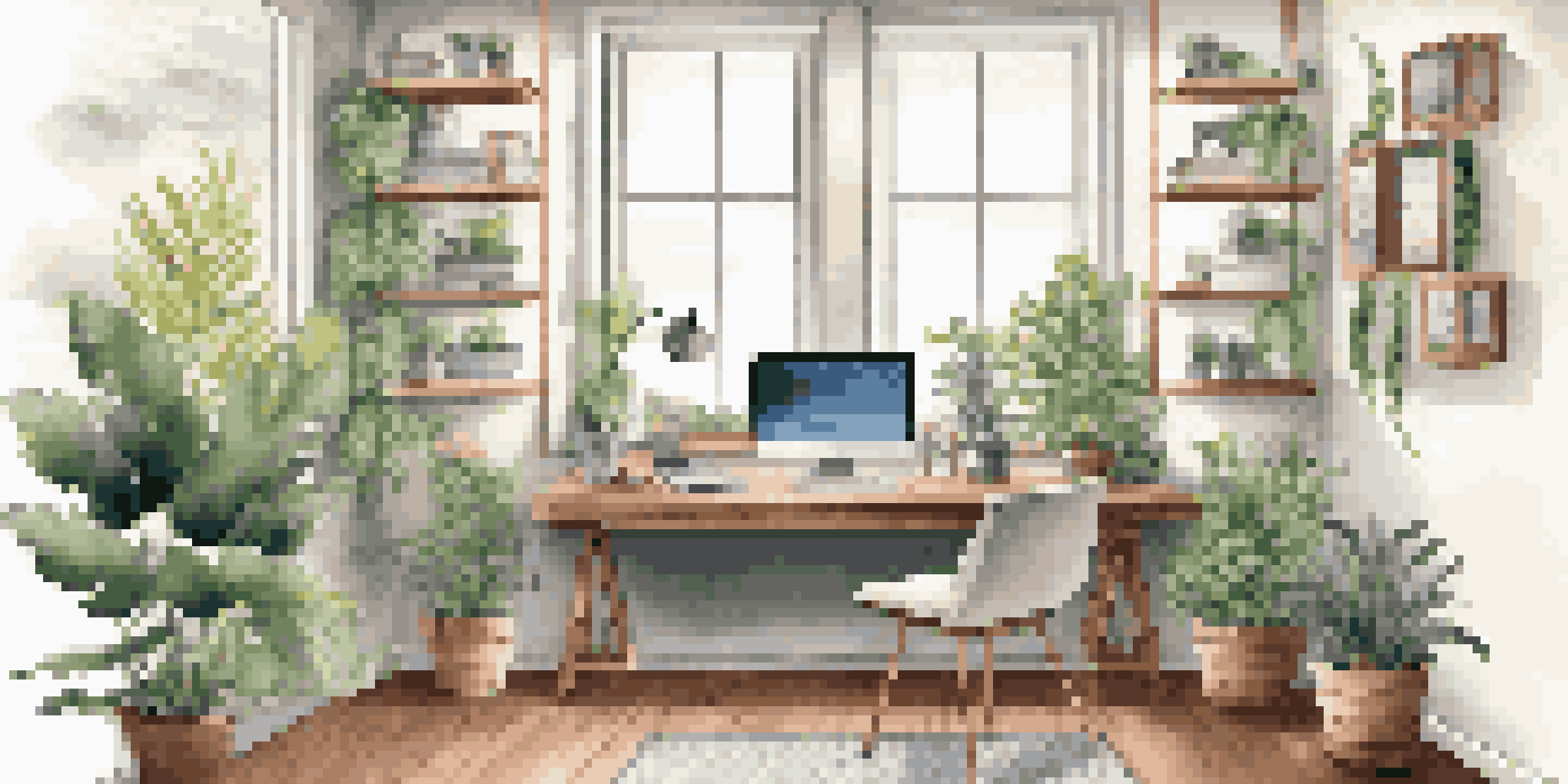 A well-decorated home office with a desk, computer, and plants, showcasing a personalized career assessment.