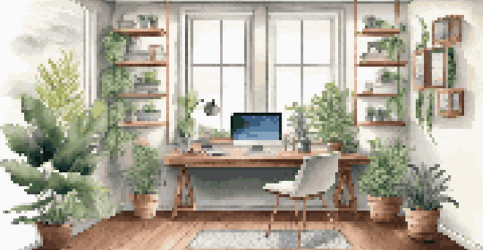 A well-decorated home office with a desk, computer, and plants, showcasing a personalized career assessment.