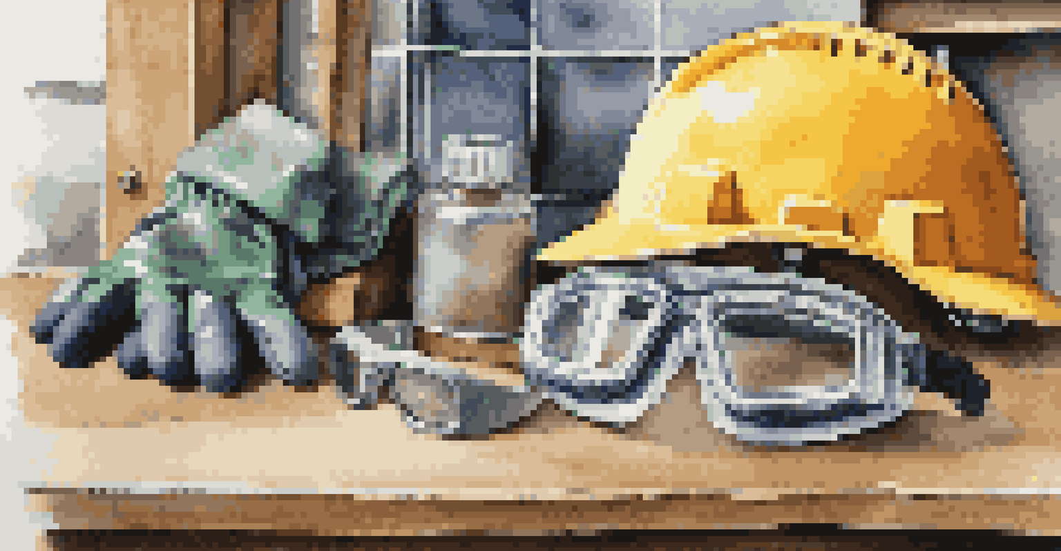 A close-up of different types of PPE arranged on a table, showcasing their textures and colors.