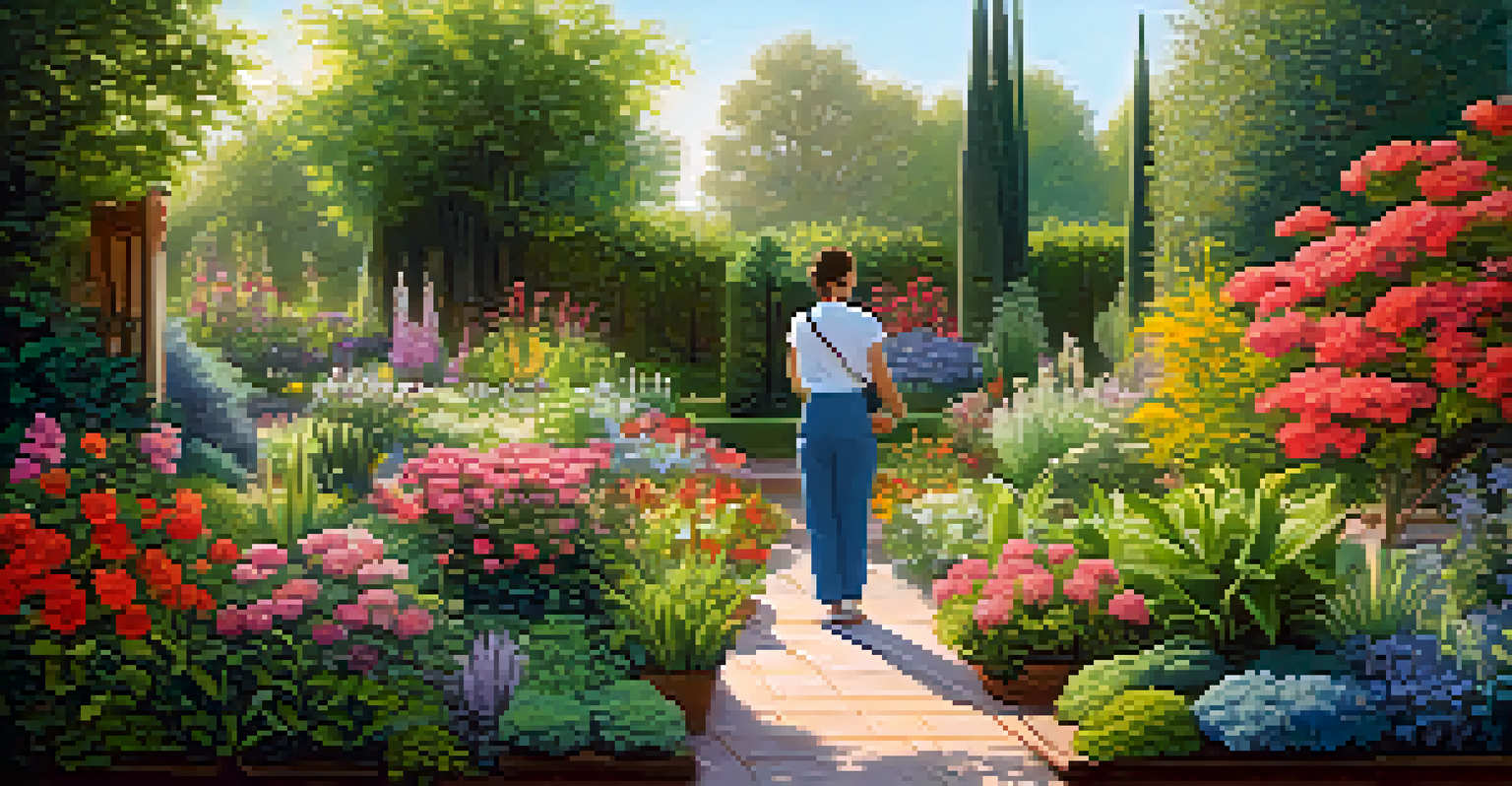 A beautifully arranged garden with blooming flowers and a person watering plants, symbolizing the nurturing of professional relationships.