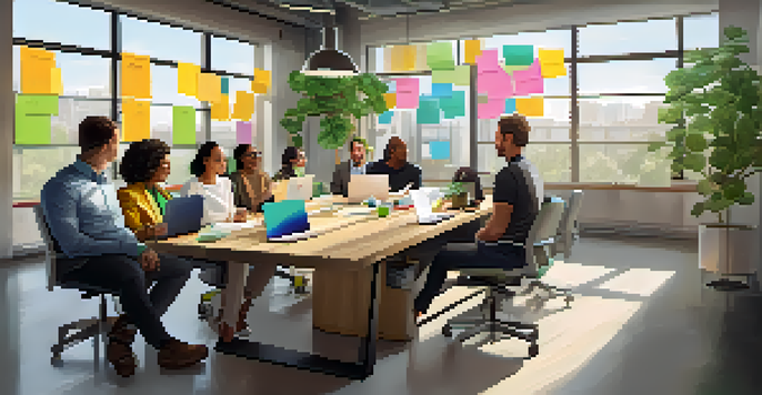 A diverse group of employees from various backgrounds collaborating in a bright and modern office setting.