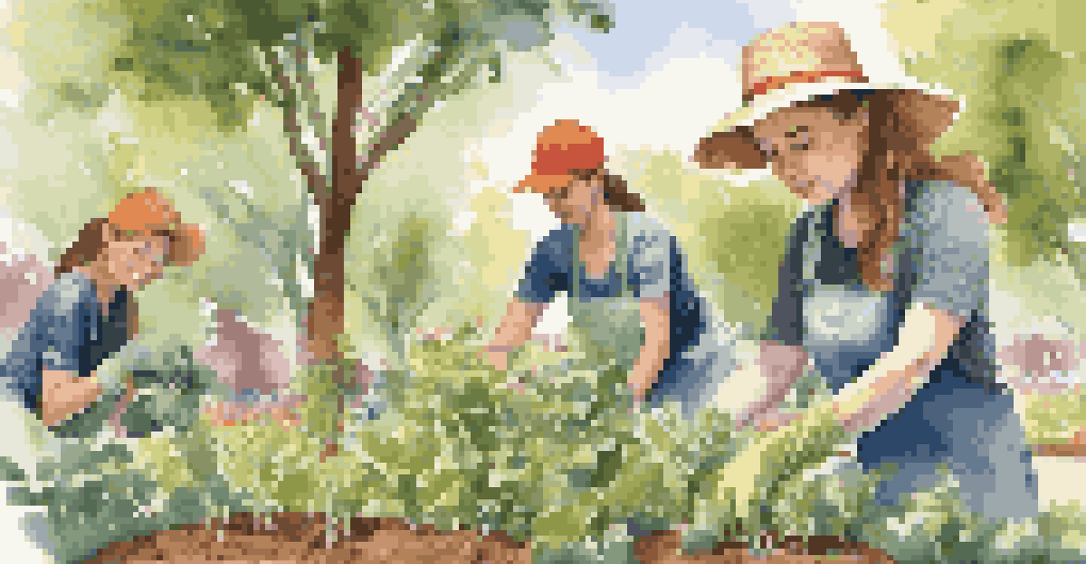 A young woman planting trees in a sunny park, surrounded by friends, showcasing community engagement and environmental stewardship.