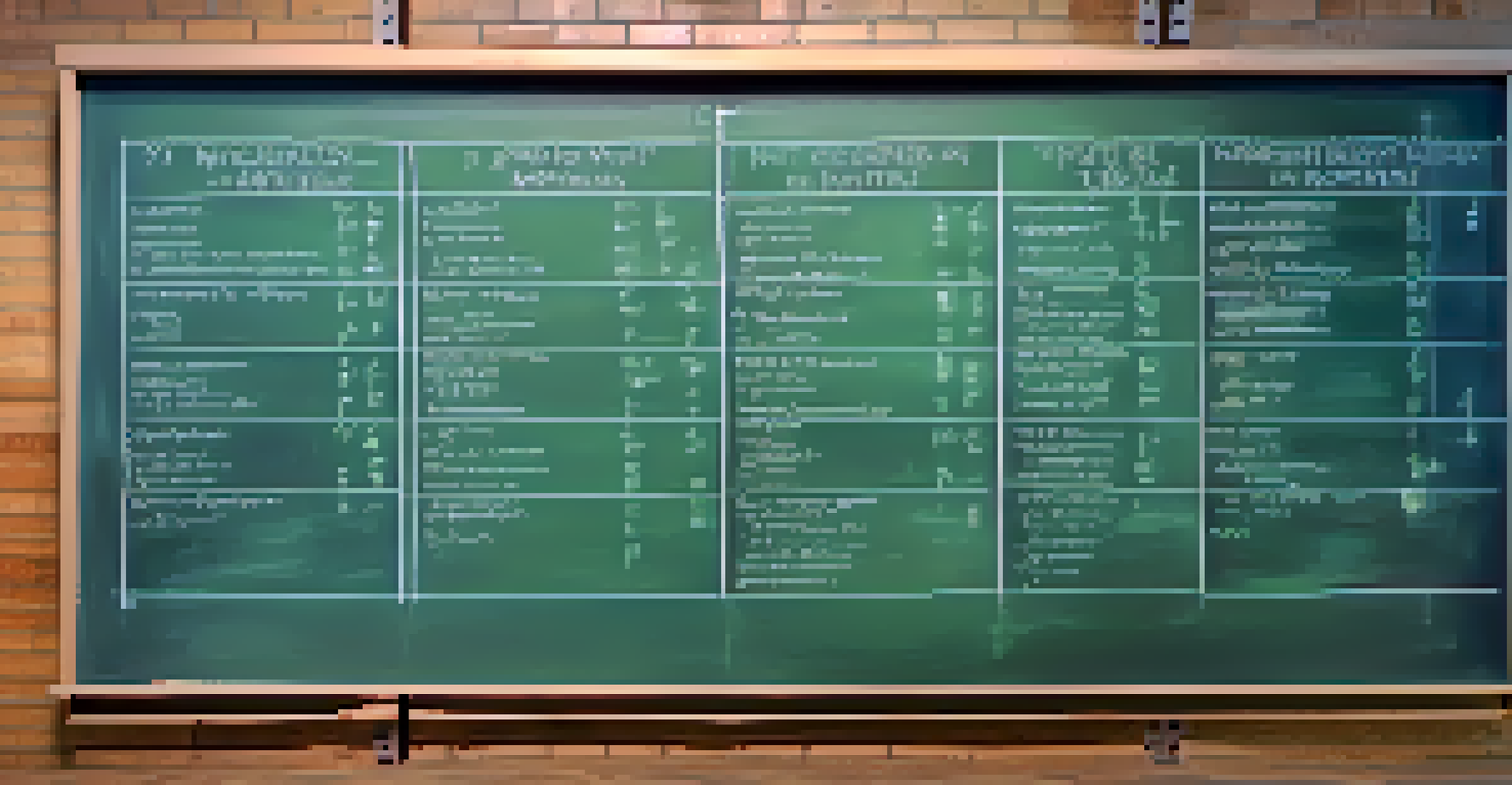 A chalkboard with the Eisenhower Matrix clearly outlined in four quadrants, set against a soothing blue and green gradient background.
