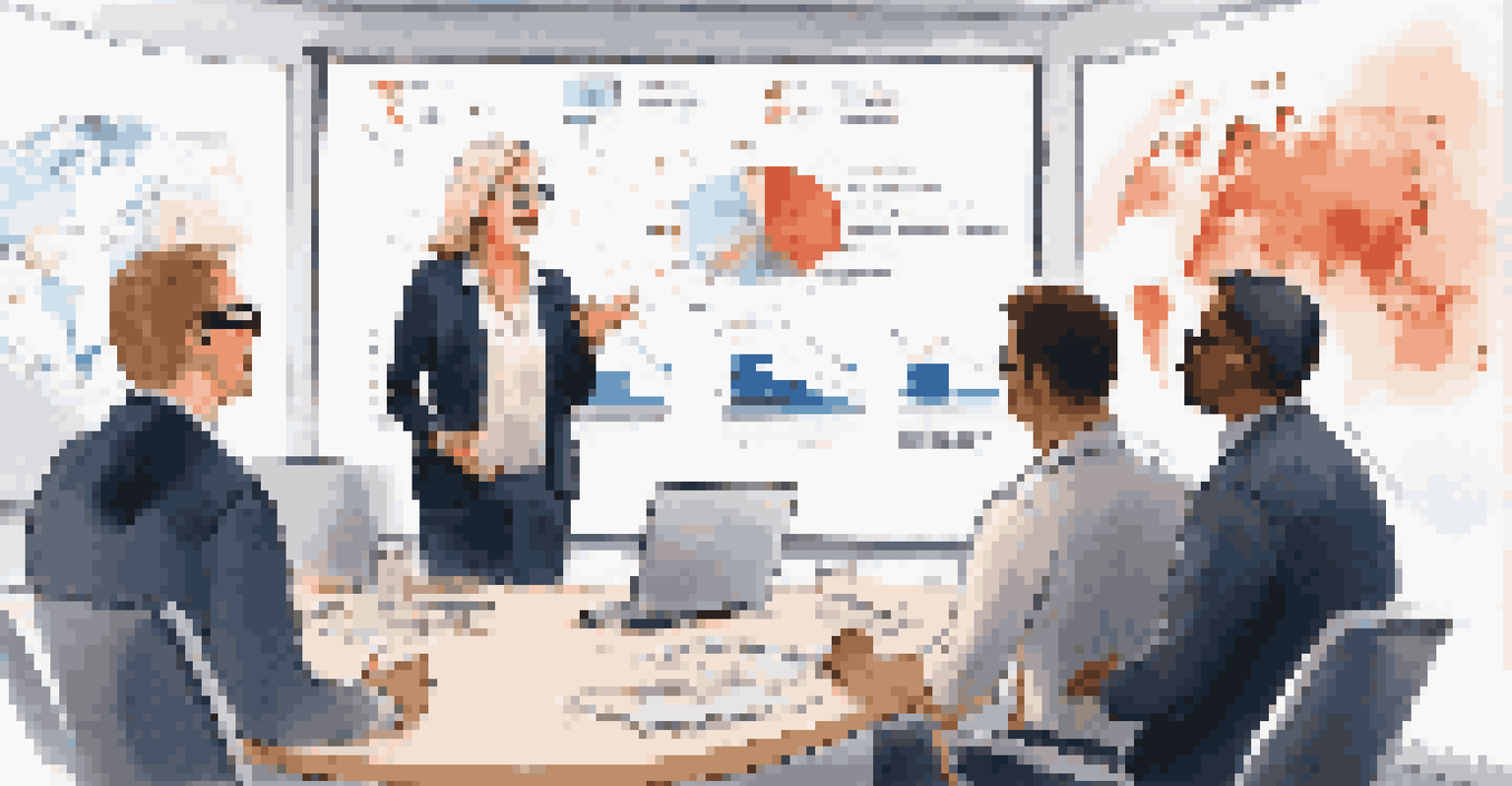 A middle-aged woman leading a team discussion in a conference room, with team members showing engagement and trust as they listen to her.