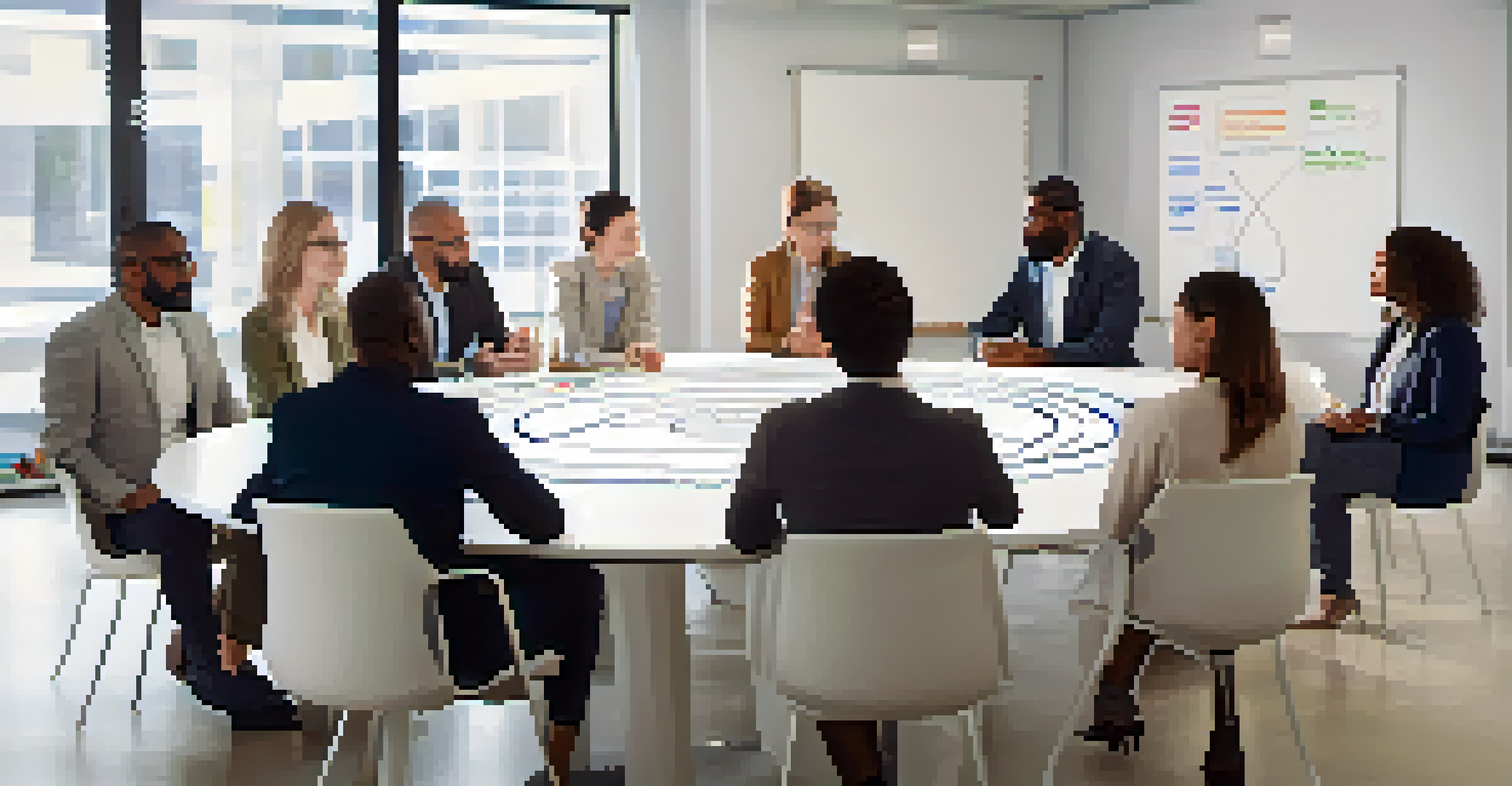 A diverse team collaborating and sharing feedback in a professional setting.