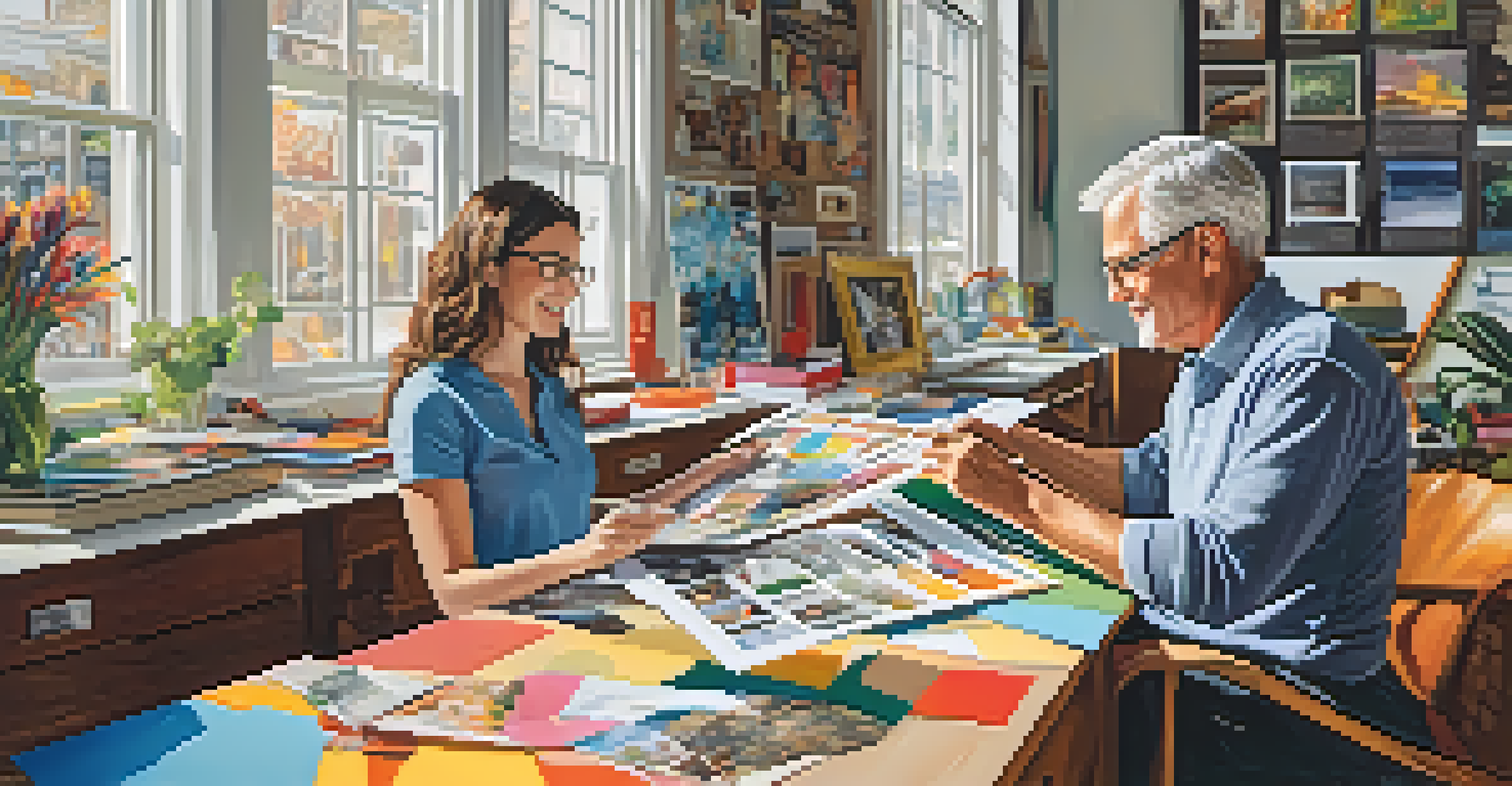 A career coach assisting a young woman in creating a vision board, surrounded by colorful materials and natural light.
