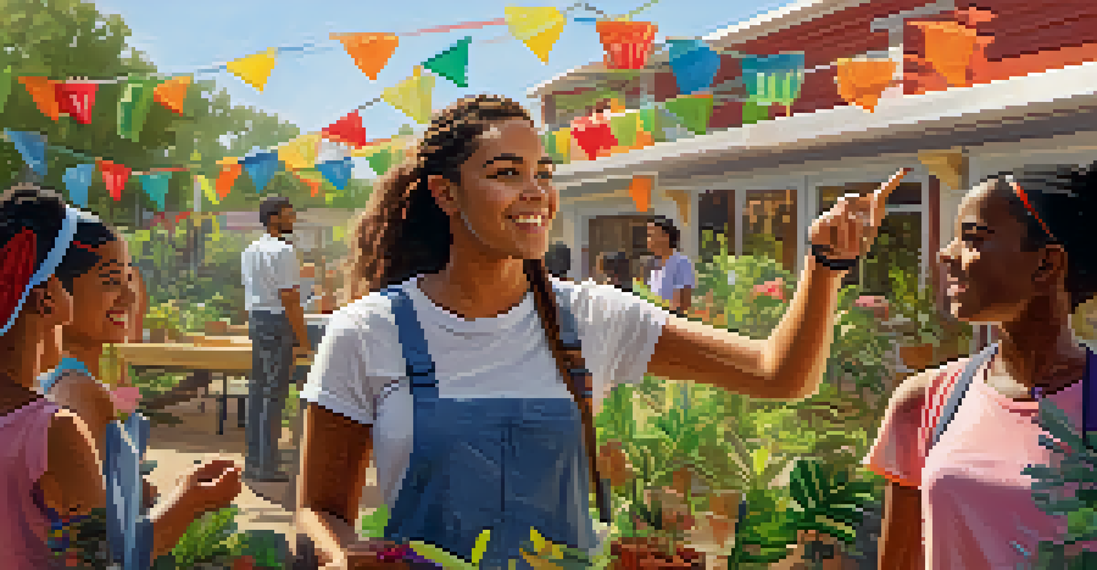 A confident young woman leading a volunteer project outdoors, passionately explaining tasks to a small group of volunteers.