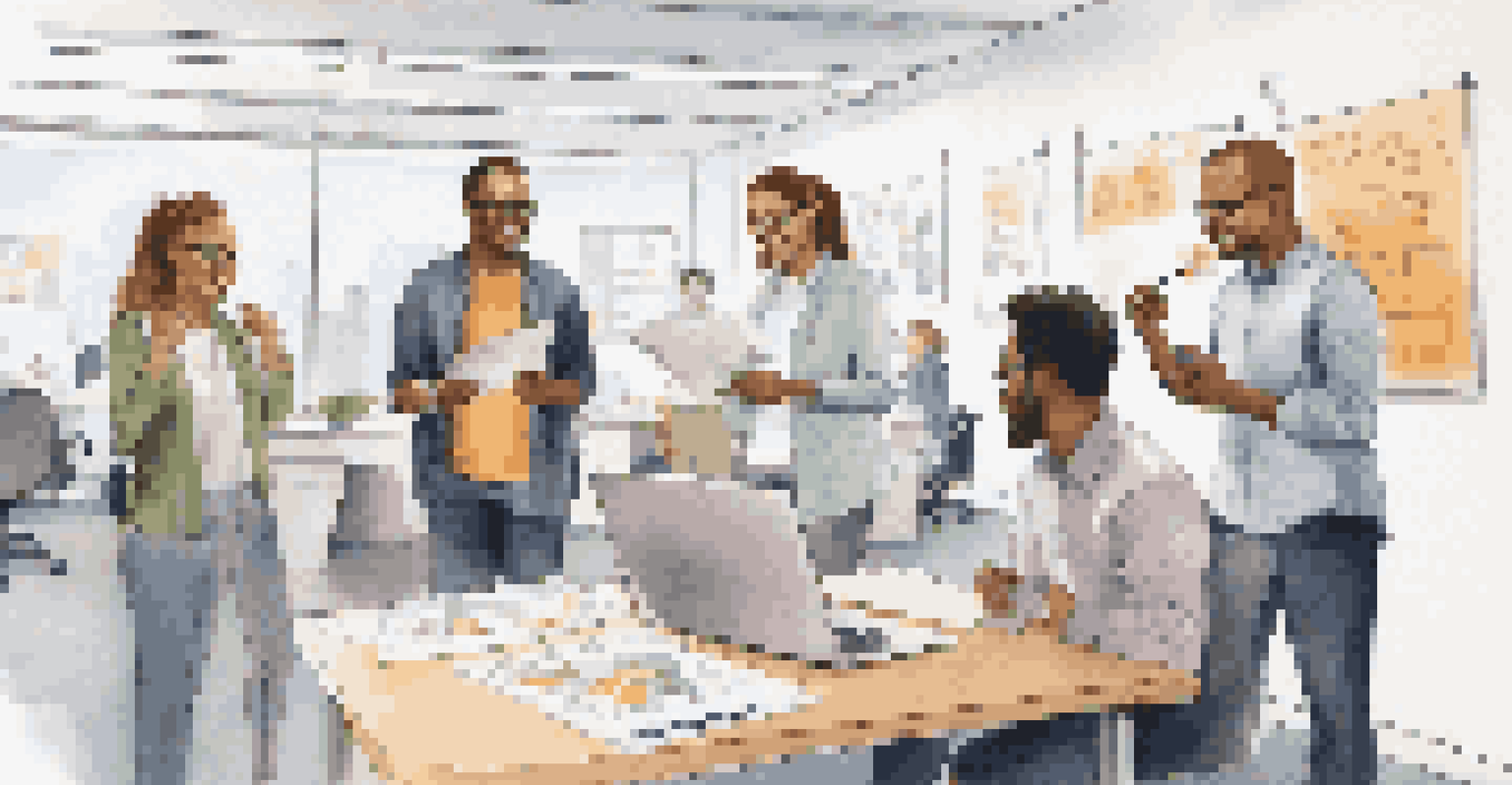 A team participating in a role-playing activity during bias training in a modern office setting, with smiles and collaborative energy.