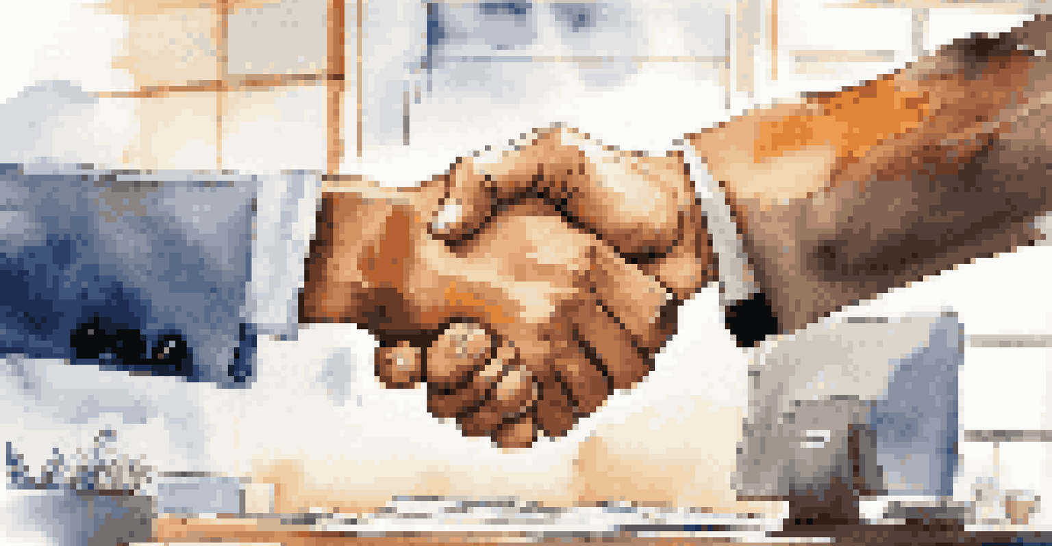 A close-up of a handshake representing a successful job interview in an office environment.