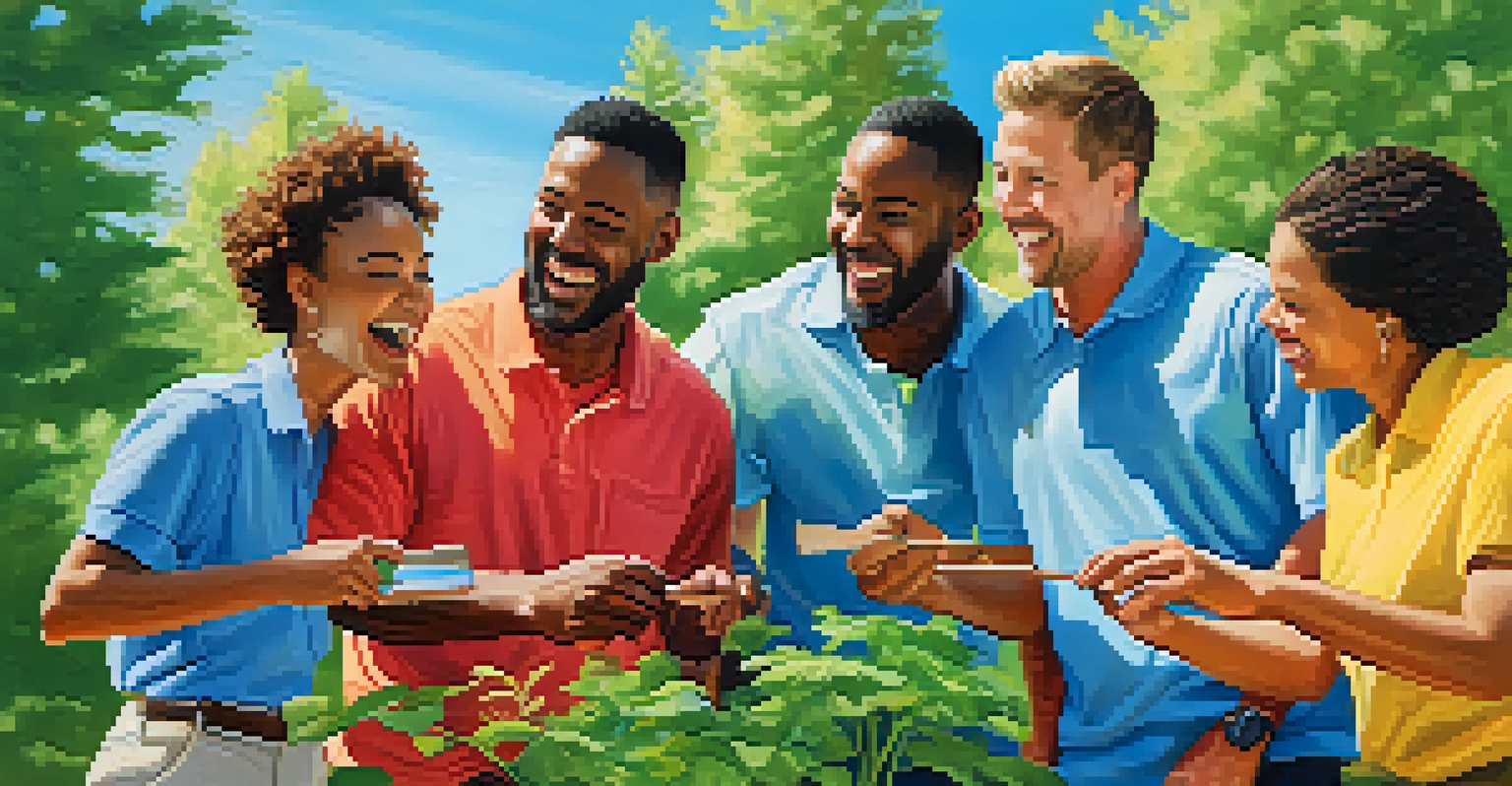 A diverse team participating in an outdoor team-building activity, showcasing joy and collaboration.