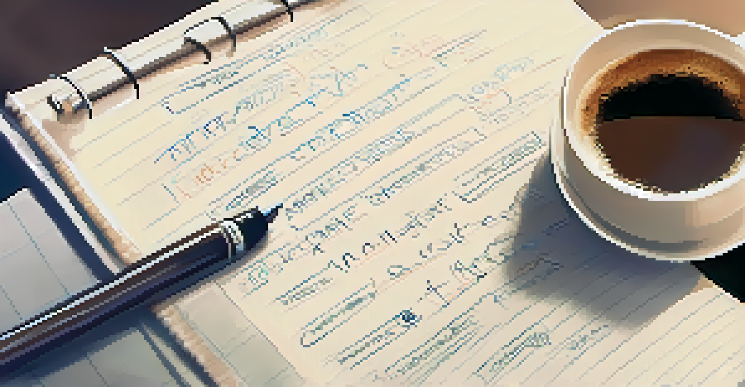 A close-up of a hand writing notes about diversity training on a notepad in a cozy office setting.