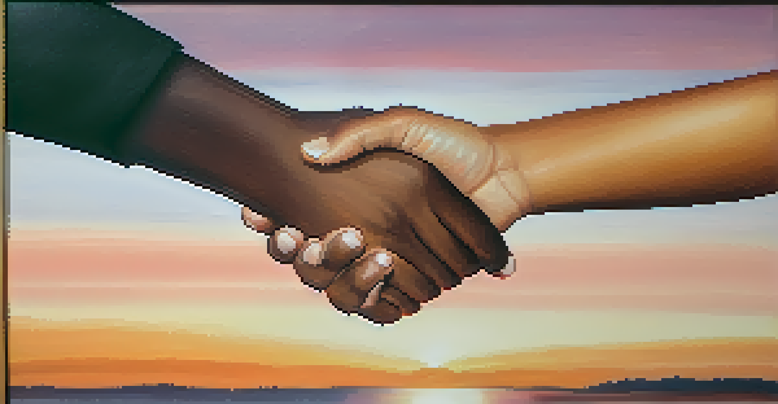 A close-up of a handshake between a mentor and a mentee, symbolizing a supportive connection.