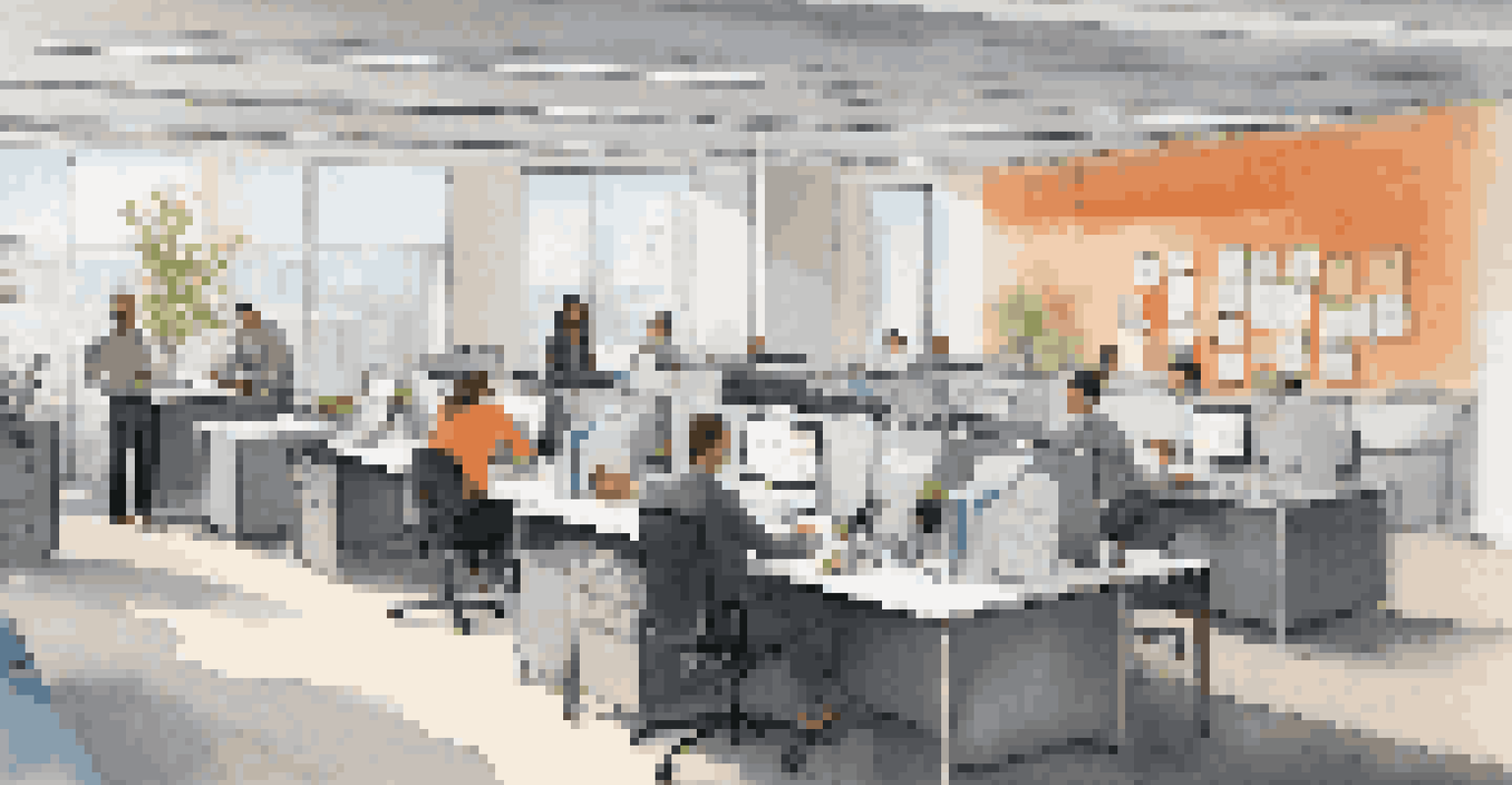 A split image of a busy tech office on the left and a calm structured office on the right, showcasing different feedback environments.