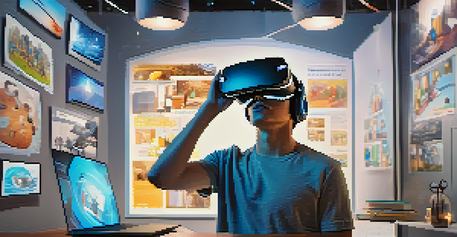 A person wearing a VR headset in a modern room, engaging in an immersive online learning experience.