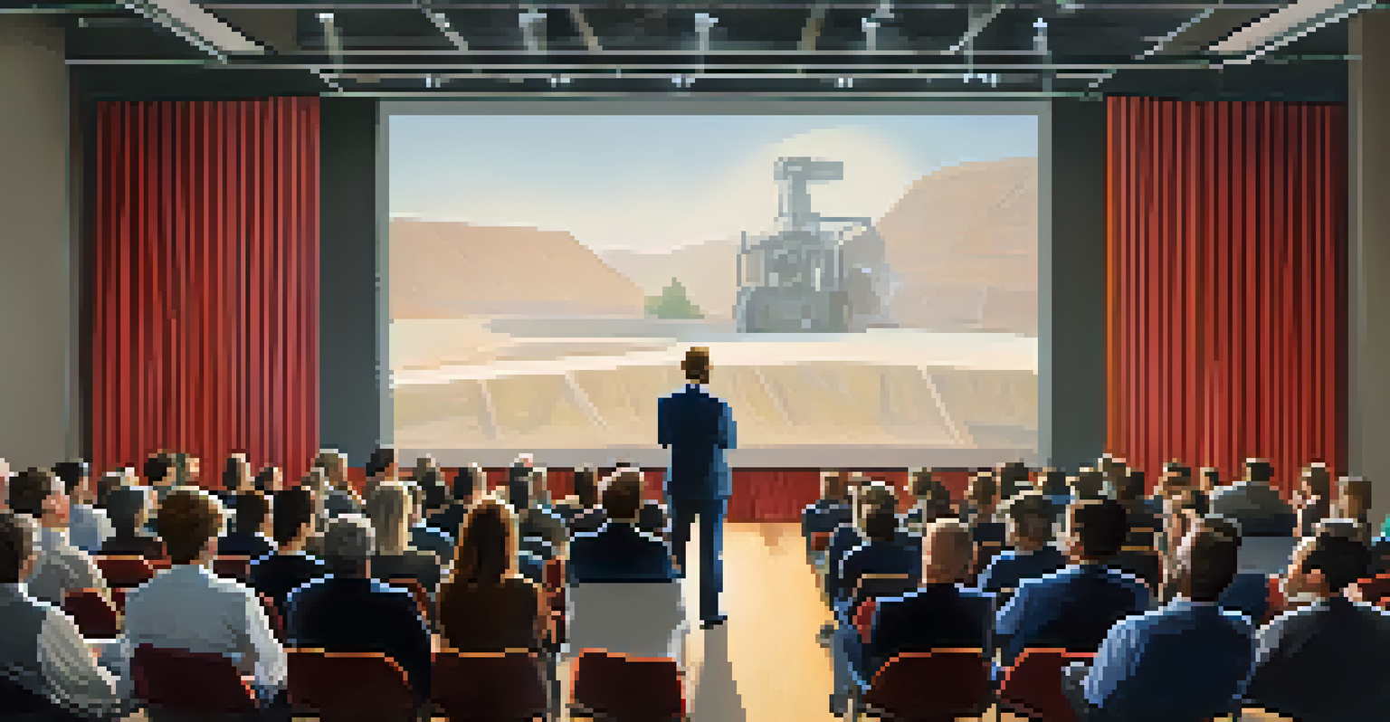 An individual presenting on stage to an audience with a projector behind them.