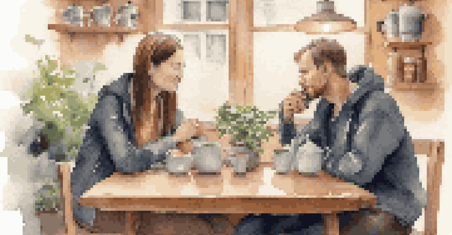 Two individuals sharing a conversation over coffee in a cozy coffee shop, showcasing active listening and engagement.