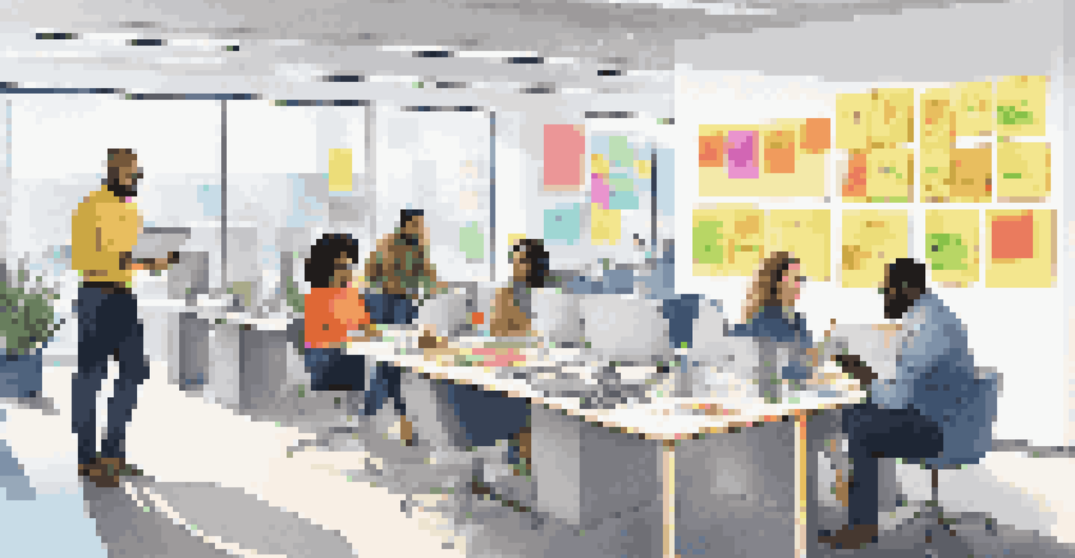A diverse team of professionals collaborating in an office, using gamified career assessment tools.