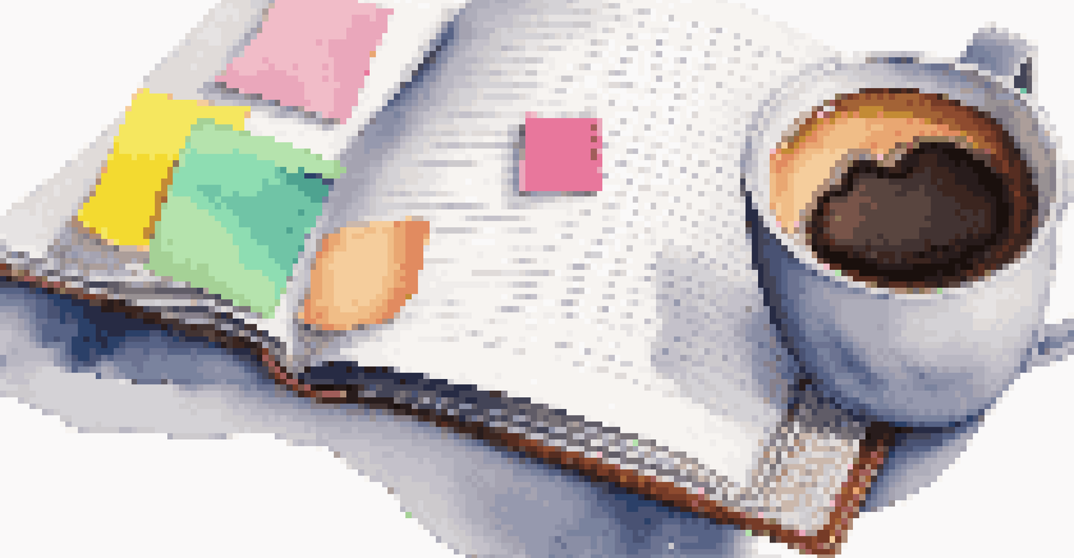 An open book with sticky notes, a coffee cup, and a notepad, representing the idea of continuous learning.