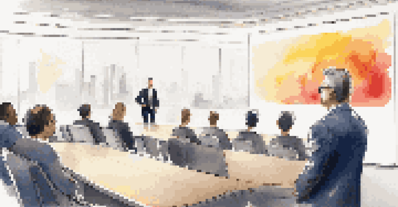 An inspirational leader presenting a vision statement to an engaged audience in a modern conference room.