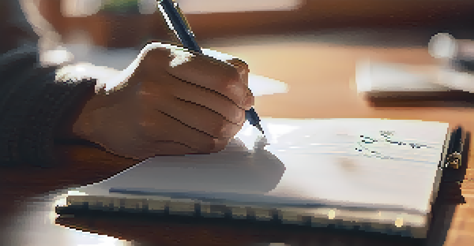 A close-up of a hand writing notes in a notepad during a coaching session.