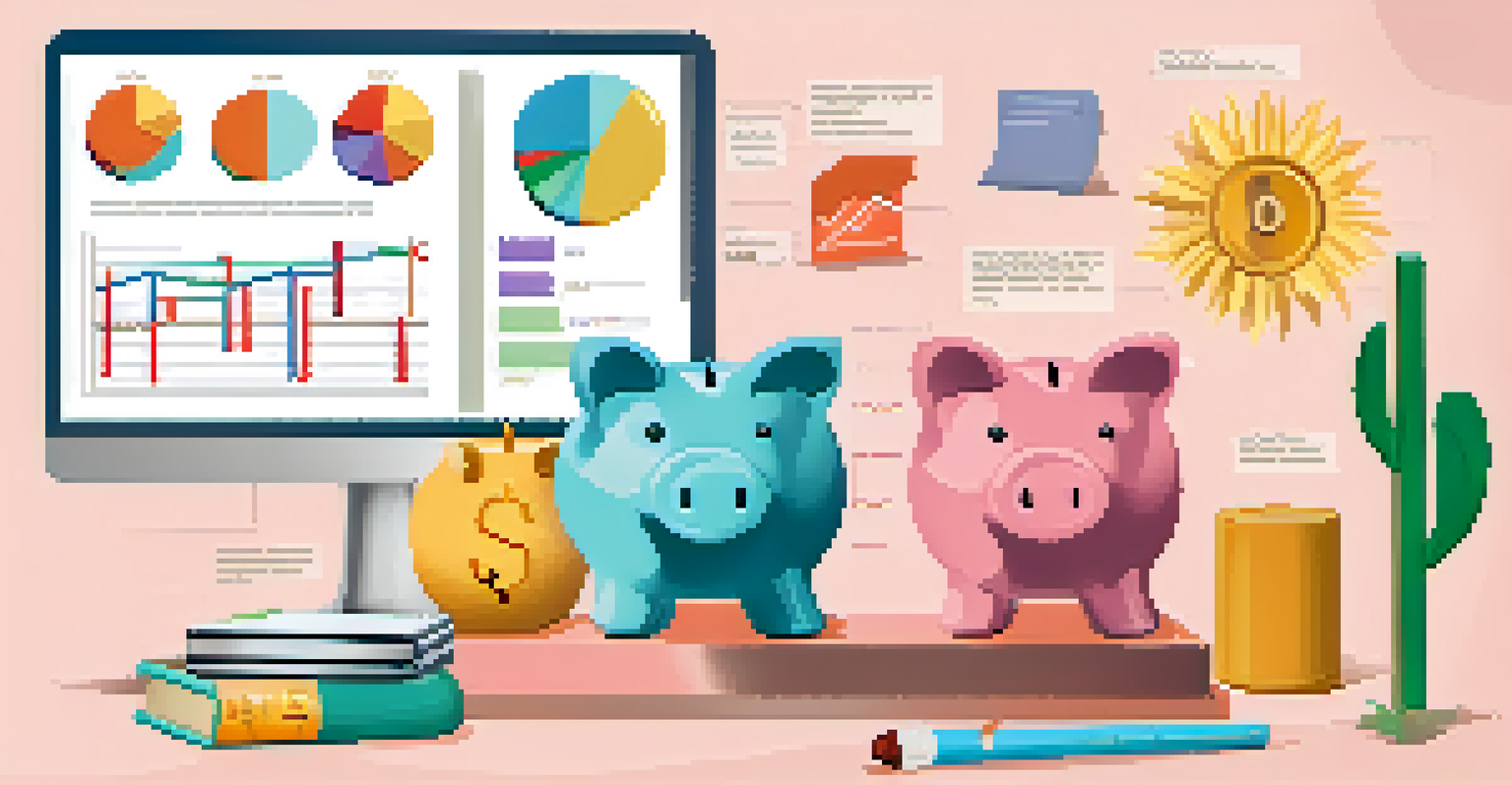An infographic showing saving options for graduates with a piggy bank and charts, set against a soft pastel background.